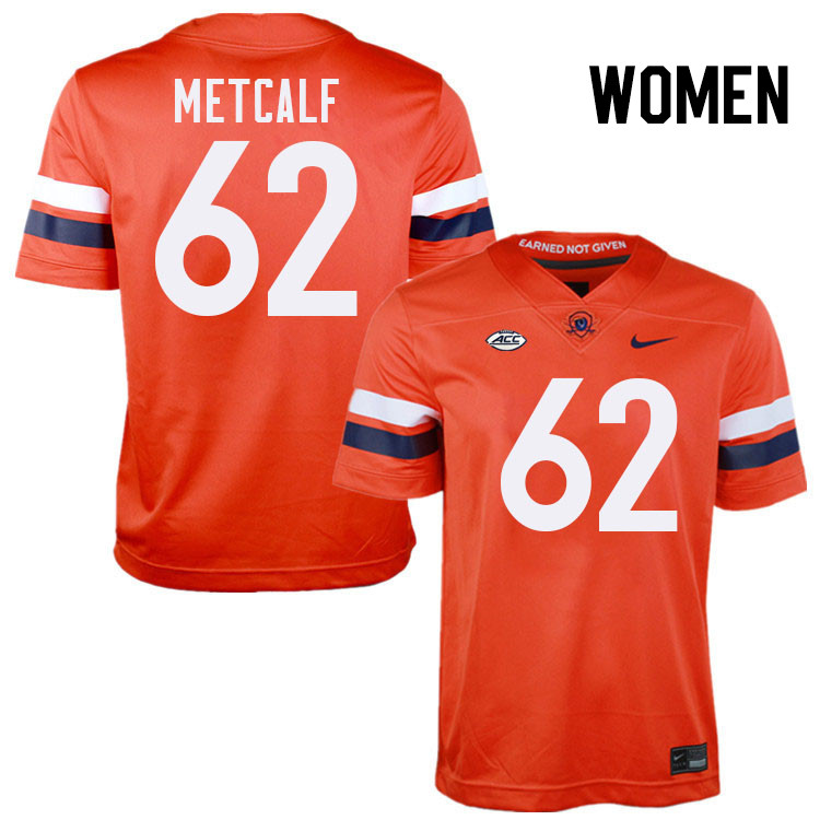 Women Virginia Cavaliers #62 Drake Metcalf College Football Jerseys Stitched-Orange